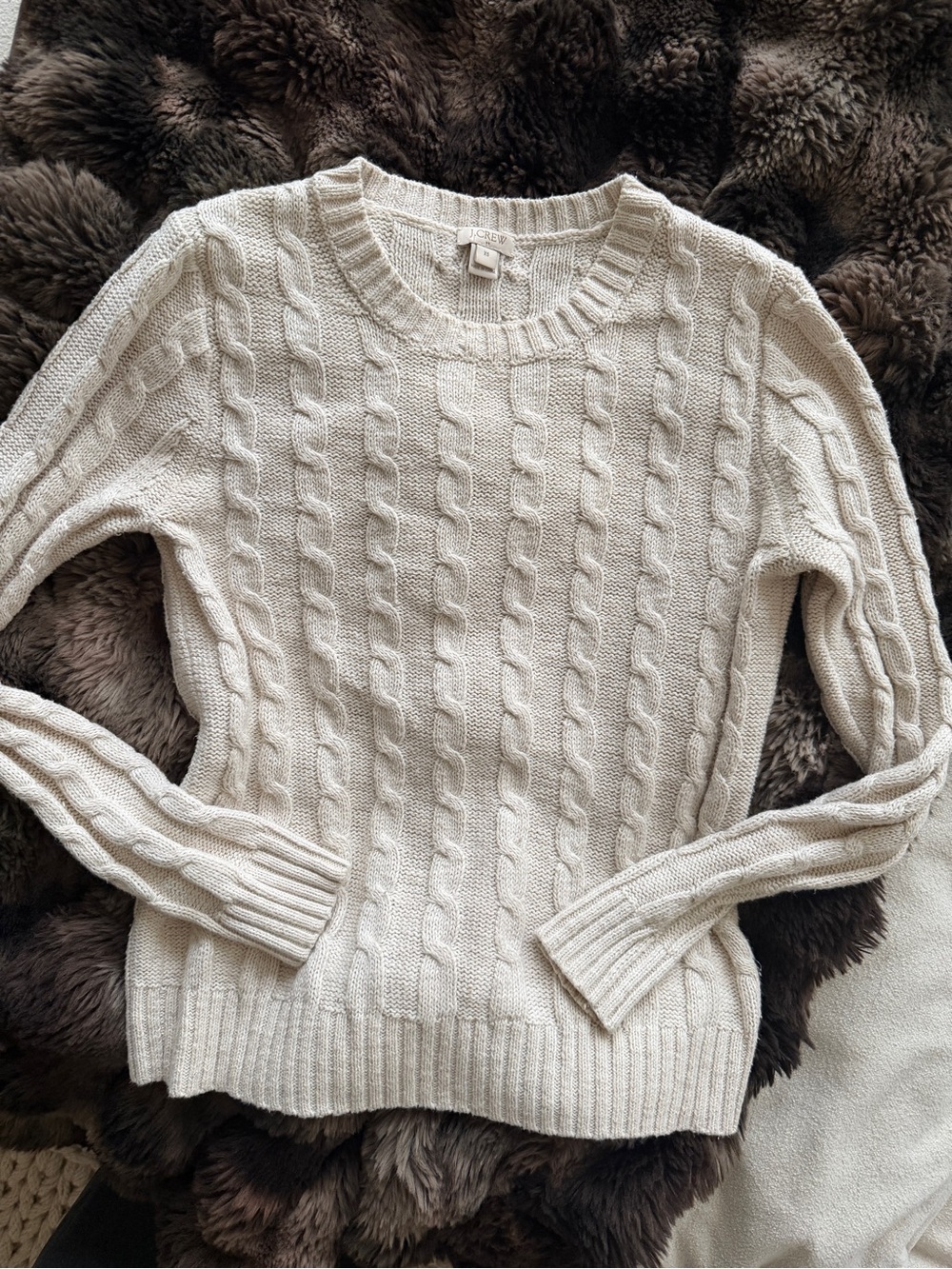 J. Crew Oatmeal Cable-Knit Crewneck Sweater